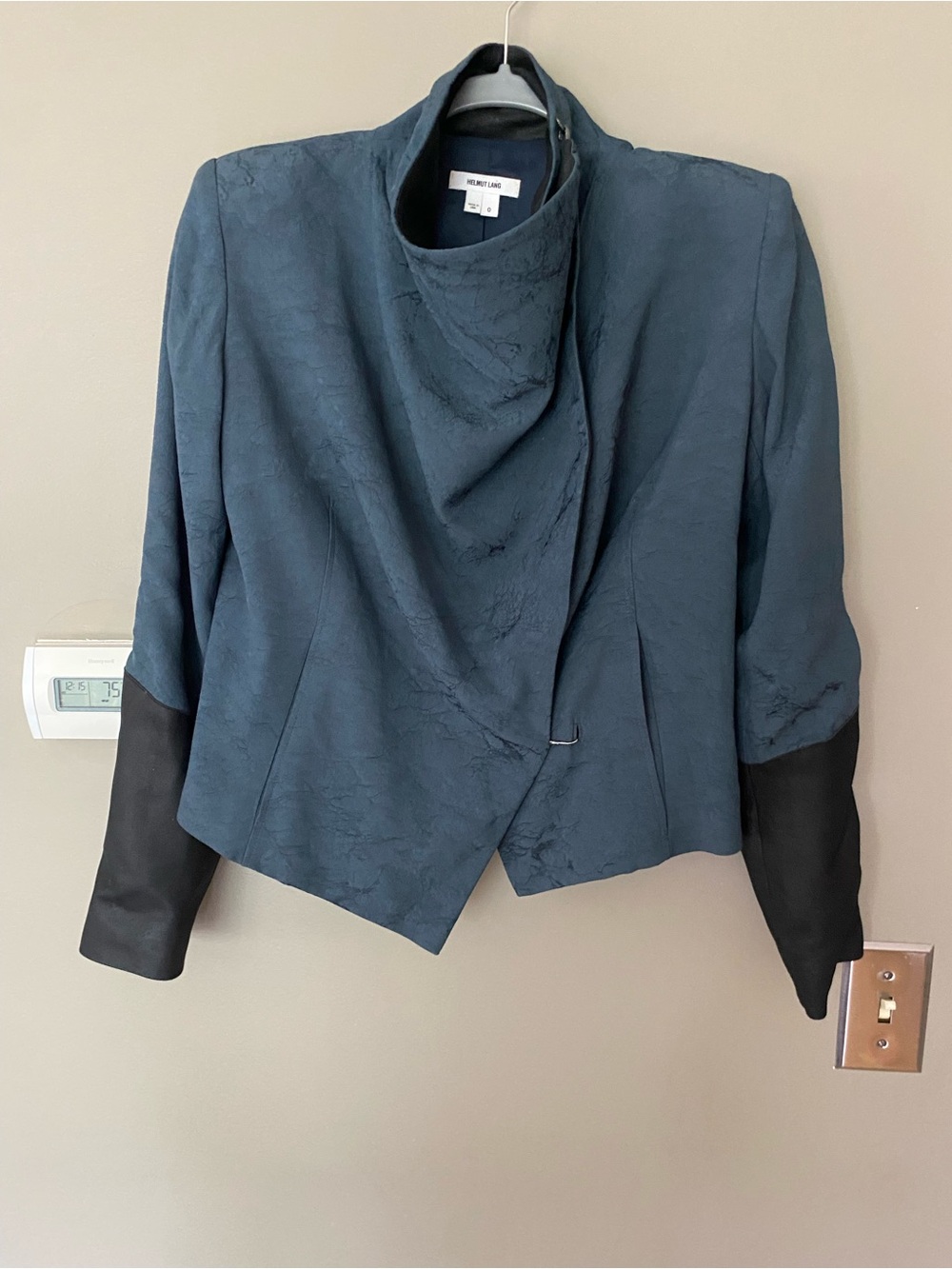 HELMUT LANG Perma Jacquard Sleeve Combo Jacket Two-Tone Draped Blazer Size 0 - Picture 7 of 14